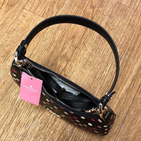 Kate Spade Staci Black Crossbody Bag Purse with Pink and White Polka Dots - Picture 7 of 10